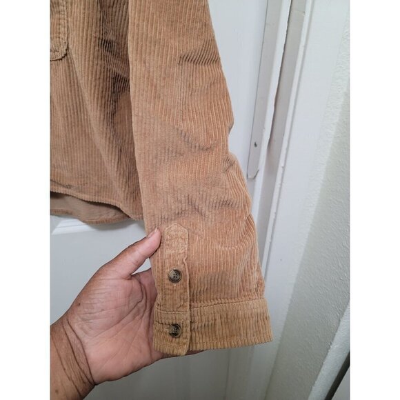 American Eagle Corduroy Button-Up Shirt Beige With  A Front Pocket SZ L - Picture 6 of 12
